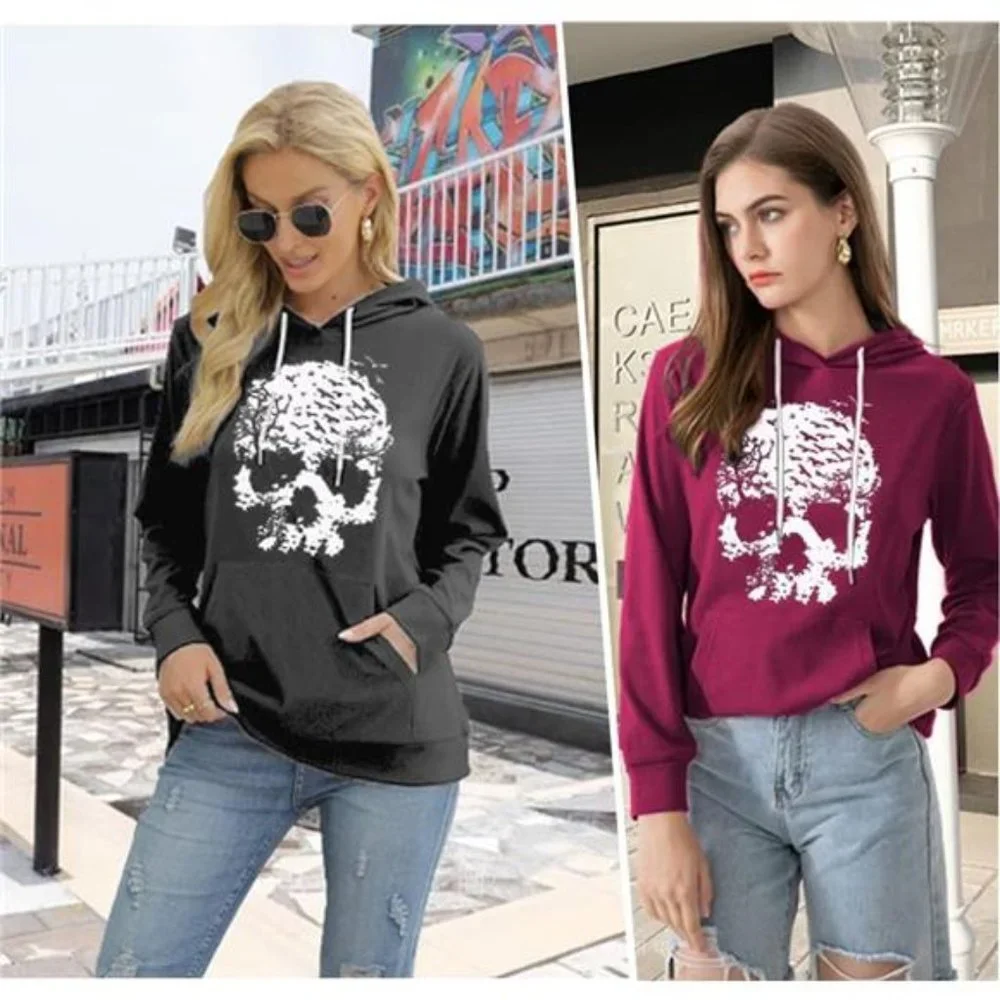 Skull Shirts for Women Skeleton Funny Gothic Graphic Casual Hoodies‎ Pullover